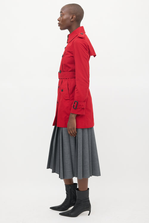 Burberry Red Belted Mid Length Trench Coat