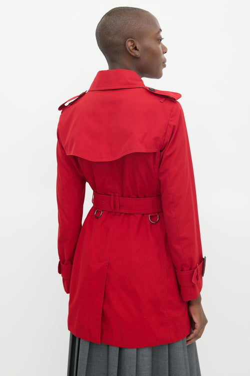 Burberry Red Belted Mid Length Trench Coat