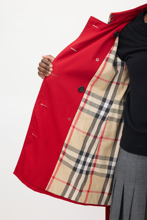 Burberry Red Belted Mid Length Trench Coat