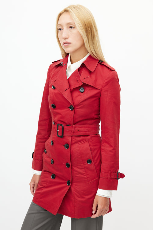 Burberry Red Belted Trench Coat