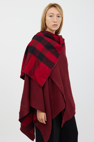 Burberry Red 
Black Wool Plaid Shawl