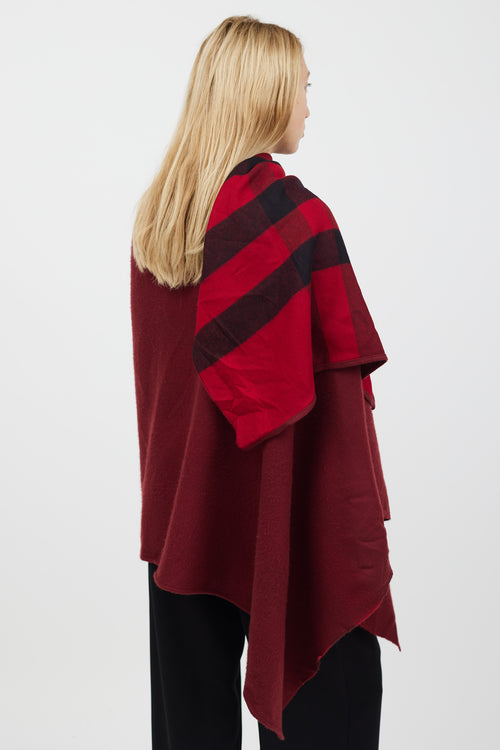 Burberry Red 
Black Wool Plaid Shawl