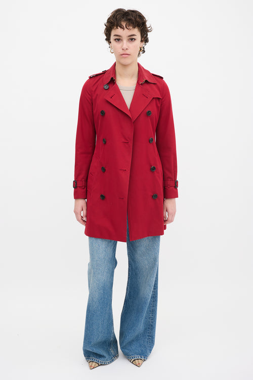 Burberry Red Cotton Kensington Medium Trench Coat