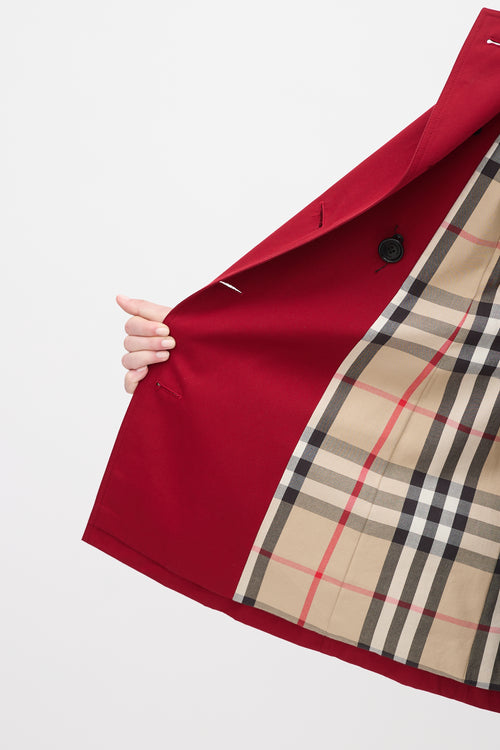 Burberry Red Cotton Kensington Medium Trench Coat