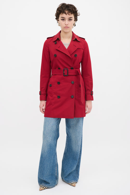 Burberry Red Cotton Kensington Medium Trench Coat