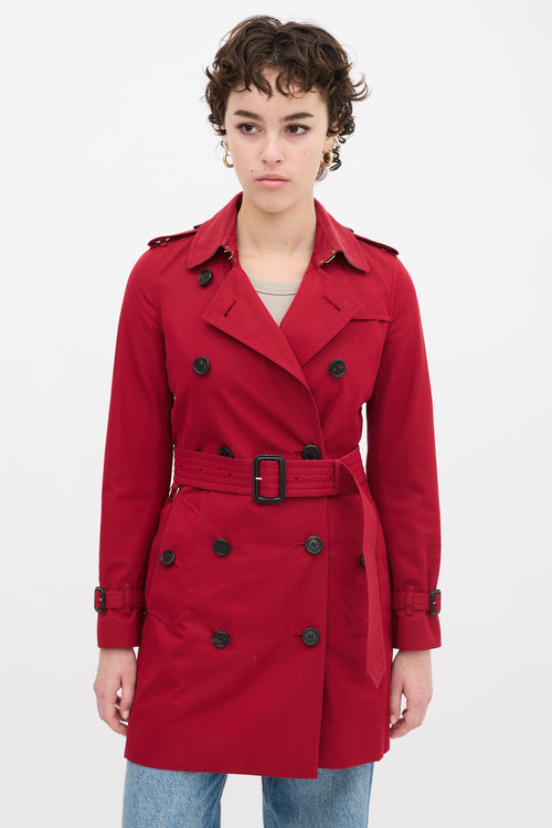 Burberry Red Cotton Kensington Medium Trench Coat