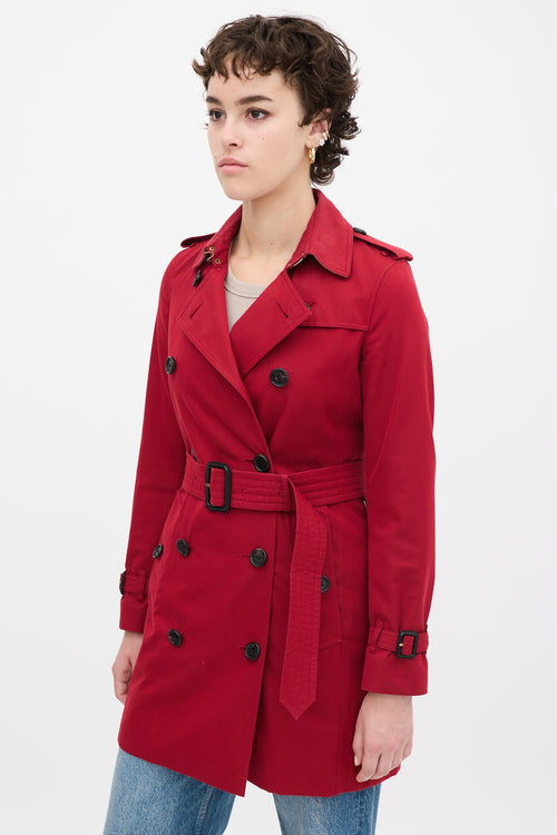 Burberry Red Cotton Kensington Medium Trench Coat