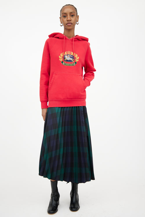 Burberry Red Embroidered Hooded Sweatshirt