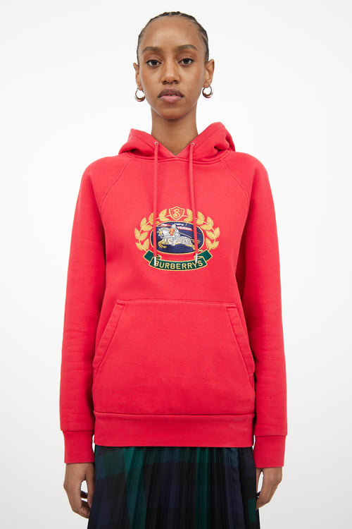 Burberry Red Embroidered Hooded Sweatshirt