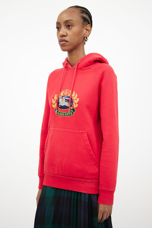 Burberry Red Embroidered Hooded Sweatshirt