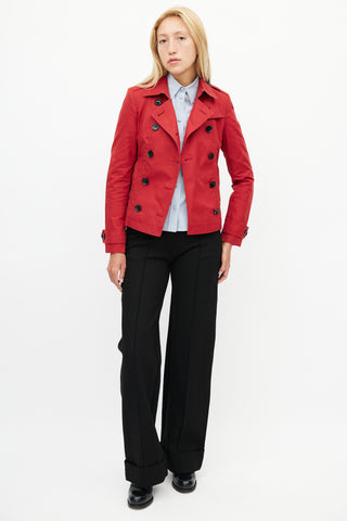 Burberry Red Double Breasted Short Trench Coat