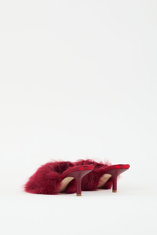 Burberry Red Faux Fur Minnie Mule