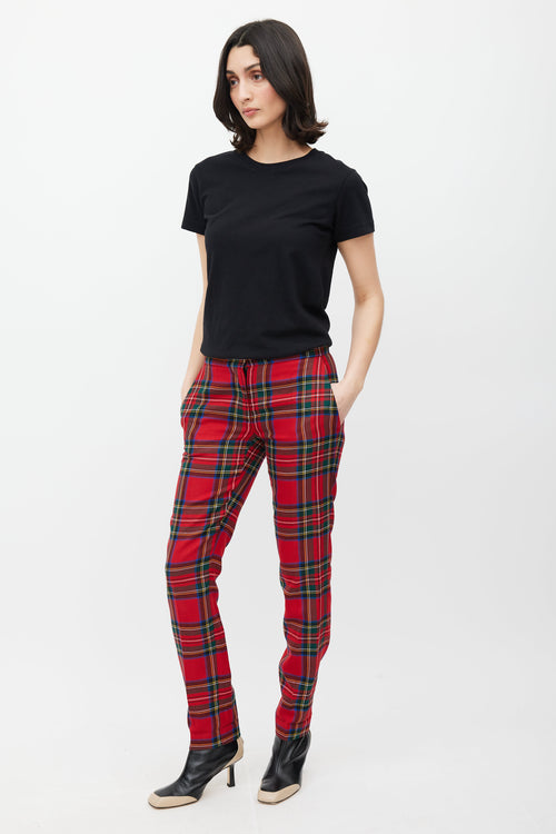 Burberry Red 
Multicolour Wool Plaid Trouser