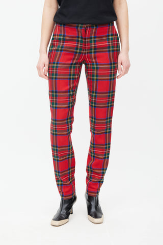 Burberry Red 
Multicolour Wool Plaid Trouser