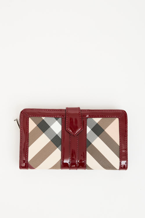 Burberry Burgundy Patent Leather 
Nova Check Wallet