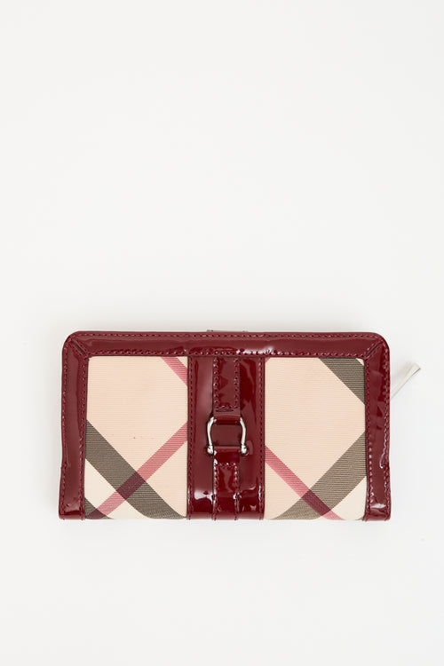 Burberry Burgundy Patent Leather 
Nova Check Wallet