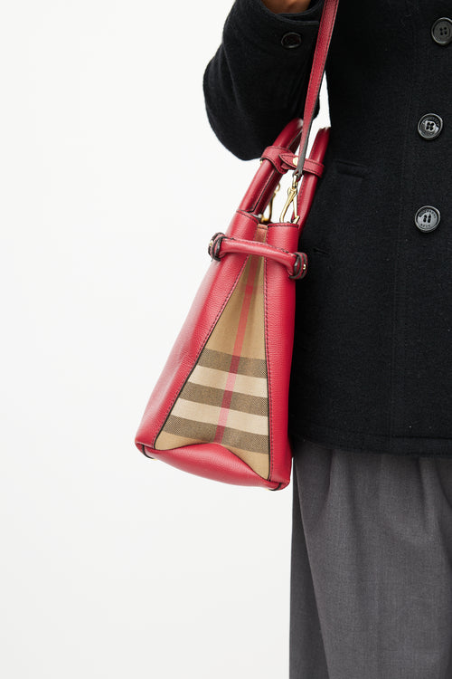 Burberry Red Leather 
Check Banner Shoulder Bag