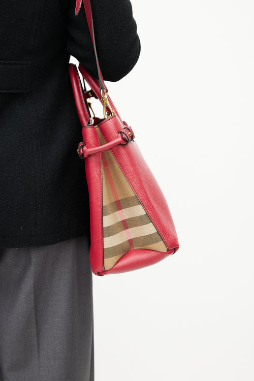 Burberry Red Leather 
Check Banner Shoulder Bag