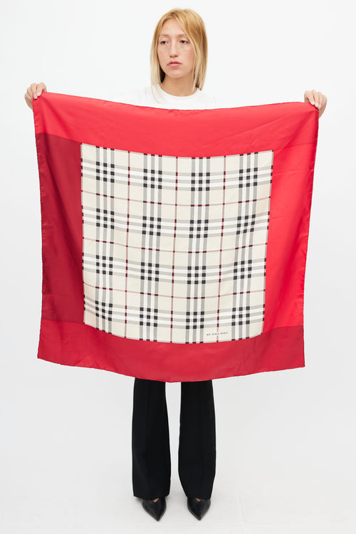 Burberry Beige 
Red Nova Check Silk Scarf