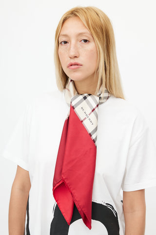 Burberry Beige 
Red Nova Check Silk Scarf