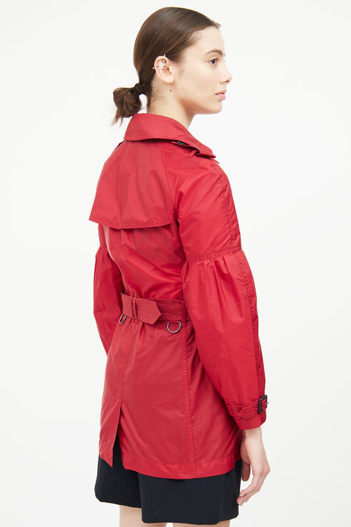 Burberry Red Nylon Double Breasted Trench Coat