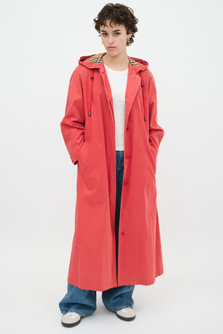 Burberry Red Nylon Hooded Coat