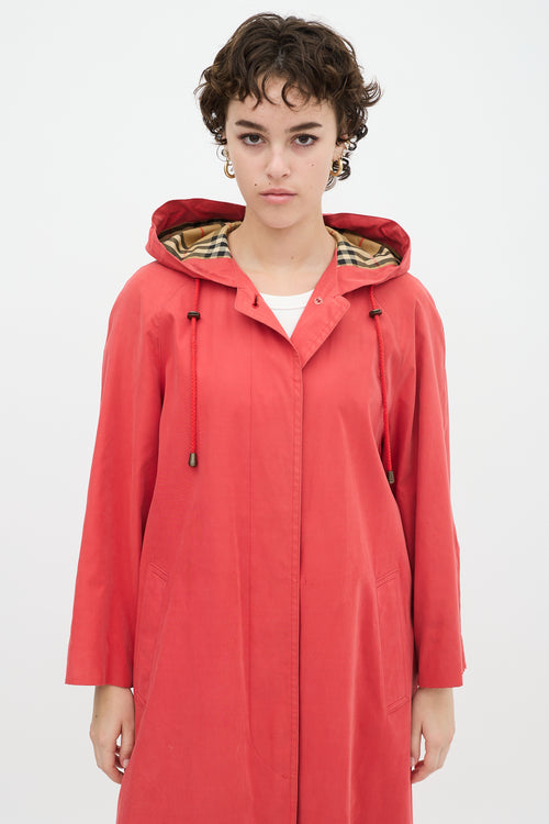 Burberry Red Nylon Hooded Coat