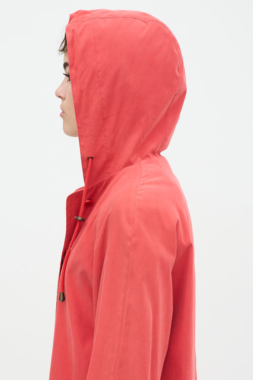 Burberry Red Nylon Hooded Coat