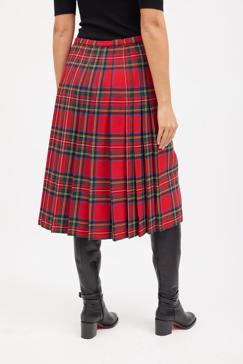 Burberry Red 
Multicolour Wool Pleated Plaid Skirt