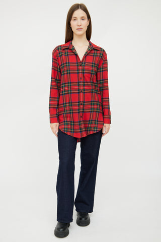 Burberry Red 
Multi Plaid Wool Shirt