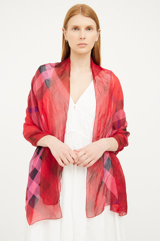 Burberry Red 
Pink Silk Scarf