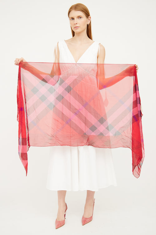 Burberry Red 
Pink Silk Scarf