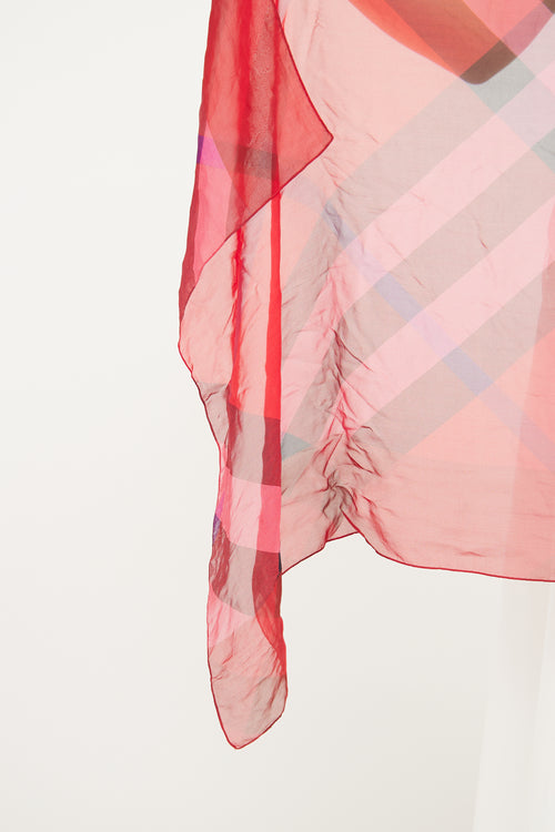 Burberry Red 
Pink Silk Scarf