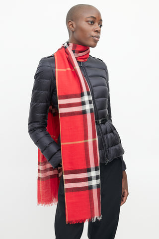 Burberry Red Semi Sheer Check Scarf