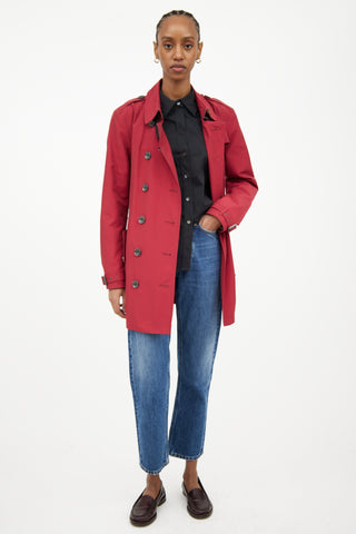 Burberry Red Double Breasted Trench Coat