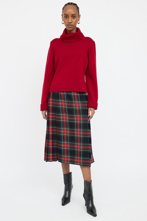 Burberry Red Knit Wool Turtleneck Sweater