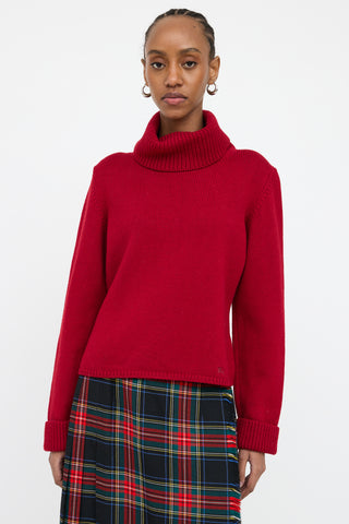 Burberry Red Knit Wool Turtleneck Sweater