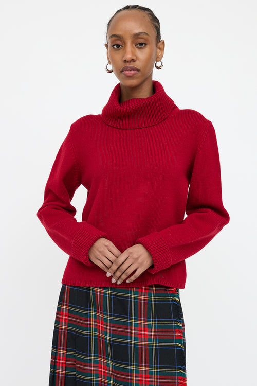 Burberry Red Knit Wool Turtleneck Sweater