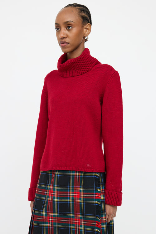 Burberry Red Knit Wool Turtleneck Sweater