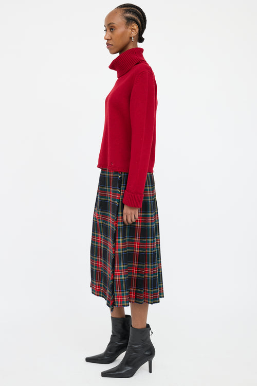 Burberry Red Knit Wool Turtleneck Sweater