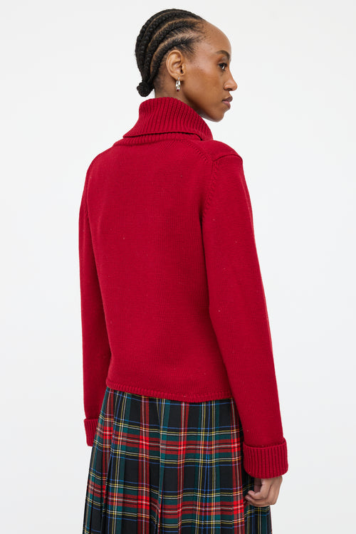 Burberry Red Knit Wool Turtleneck Sweater