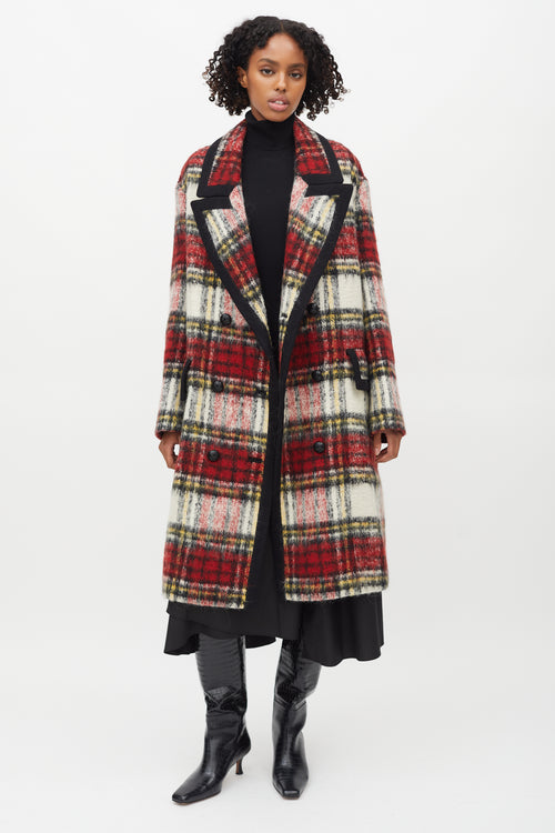 Burberry Red 
White Plaid Double Breasted Coat