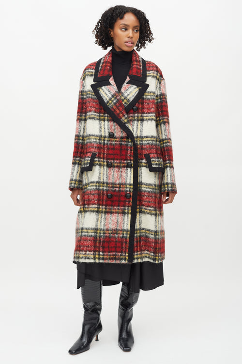 Burberry Red 
White Plaid Double Breasted Coat