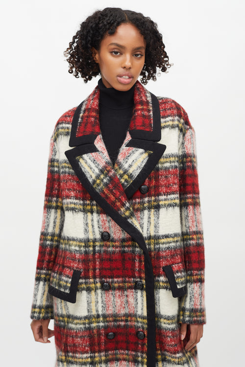 Burberry Red 
White Plaid Double Breasted Coat