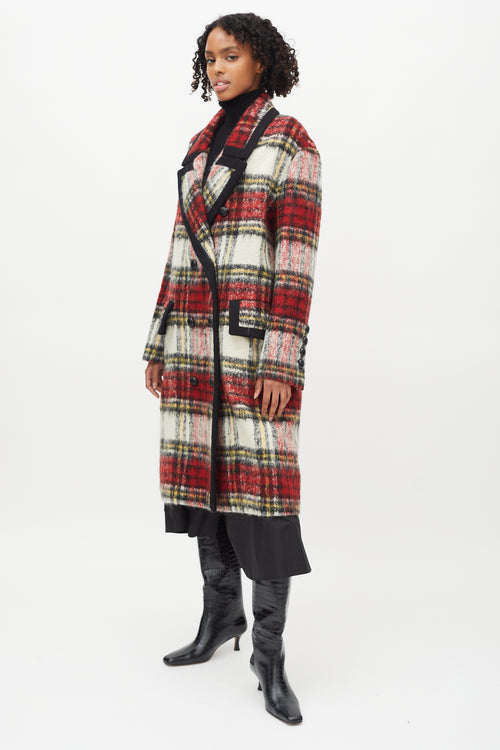 Burberry Red 
White Plaid Double Breasted Coat