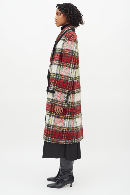 Burberry Red 
White Plaid Double Breasted Coat