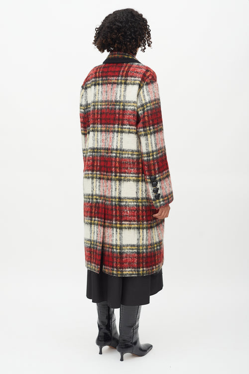 Burberry Red 
White Plaid Double Breasted Coat