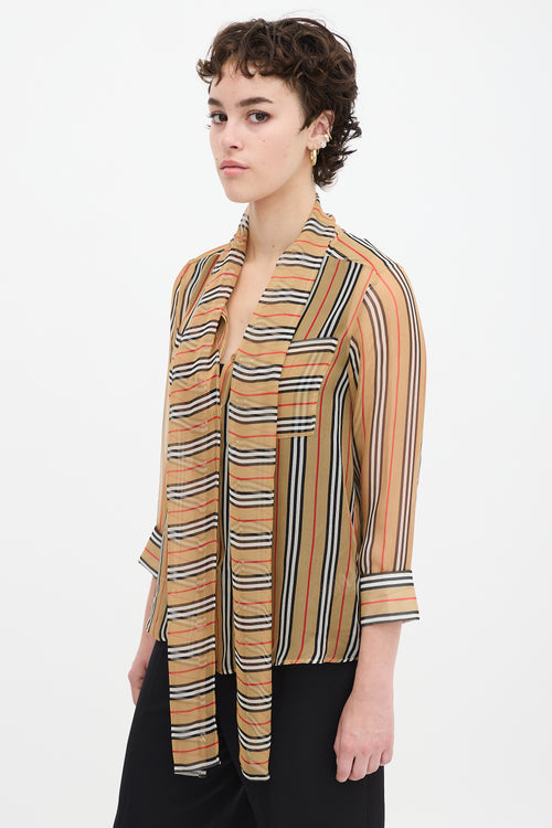 Burberry SS19 Brown 
Multicolour Silk Striped Shirt