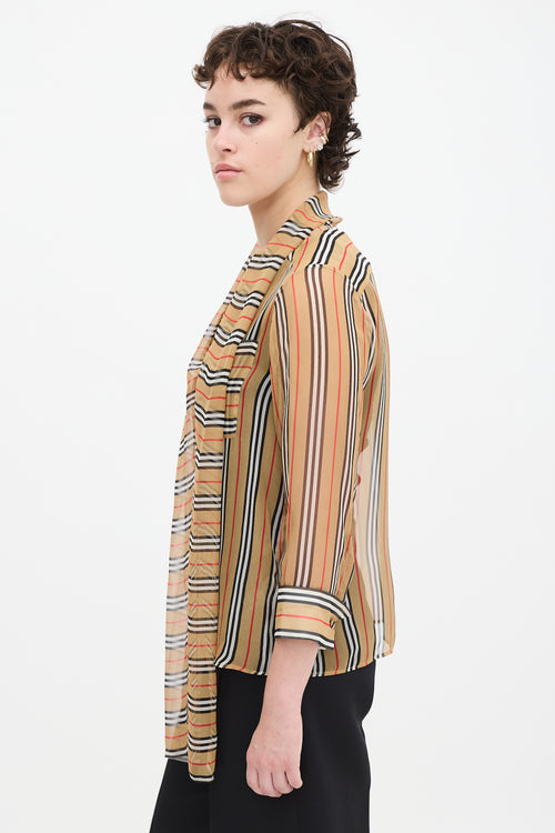 Burberry SS19 Brown 
Multicolour Silk Striped Shirt