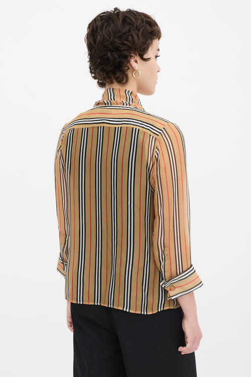 Burberry SS19 Brown 
Multicolour Silk Striped Shirt